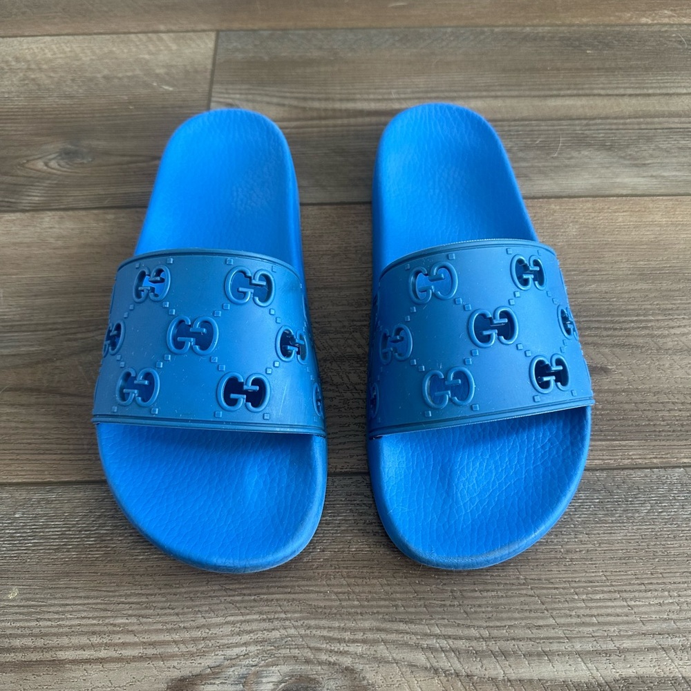 Gucci Pursuit GG Logo Royal Blue Slides - Sold Out Mens 9 / Women 11
